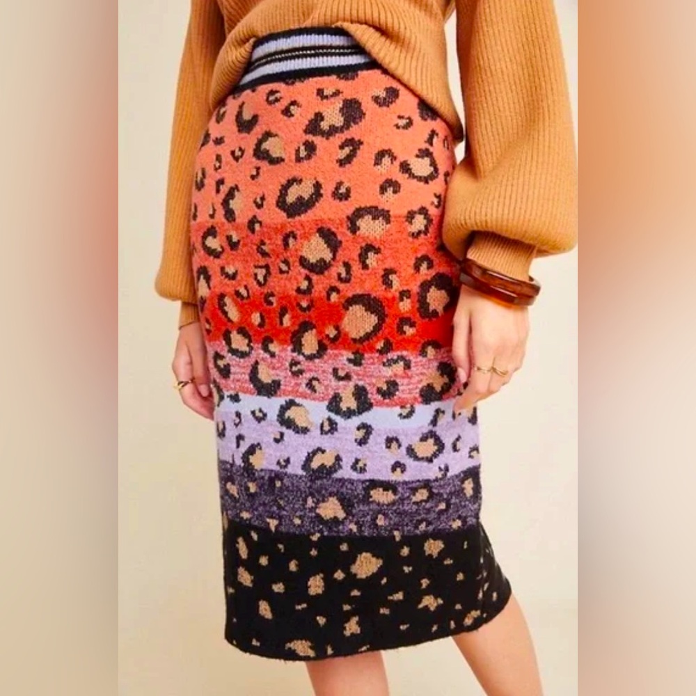 Anthropologie Maeve Leopard Knit Pencil Skirt Size Medium